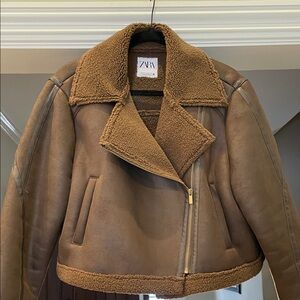 Zara Women's Brown Faux Suede Moto Jacket, M